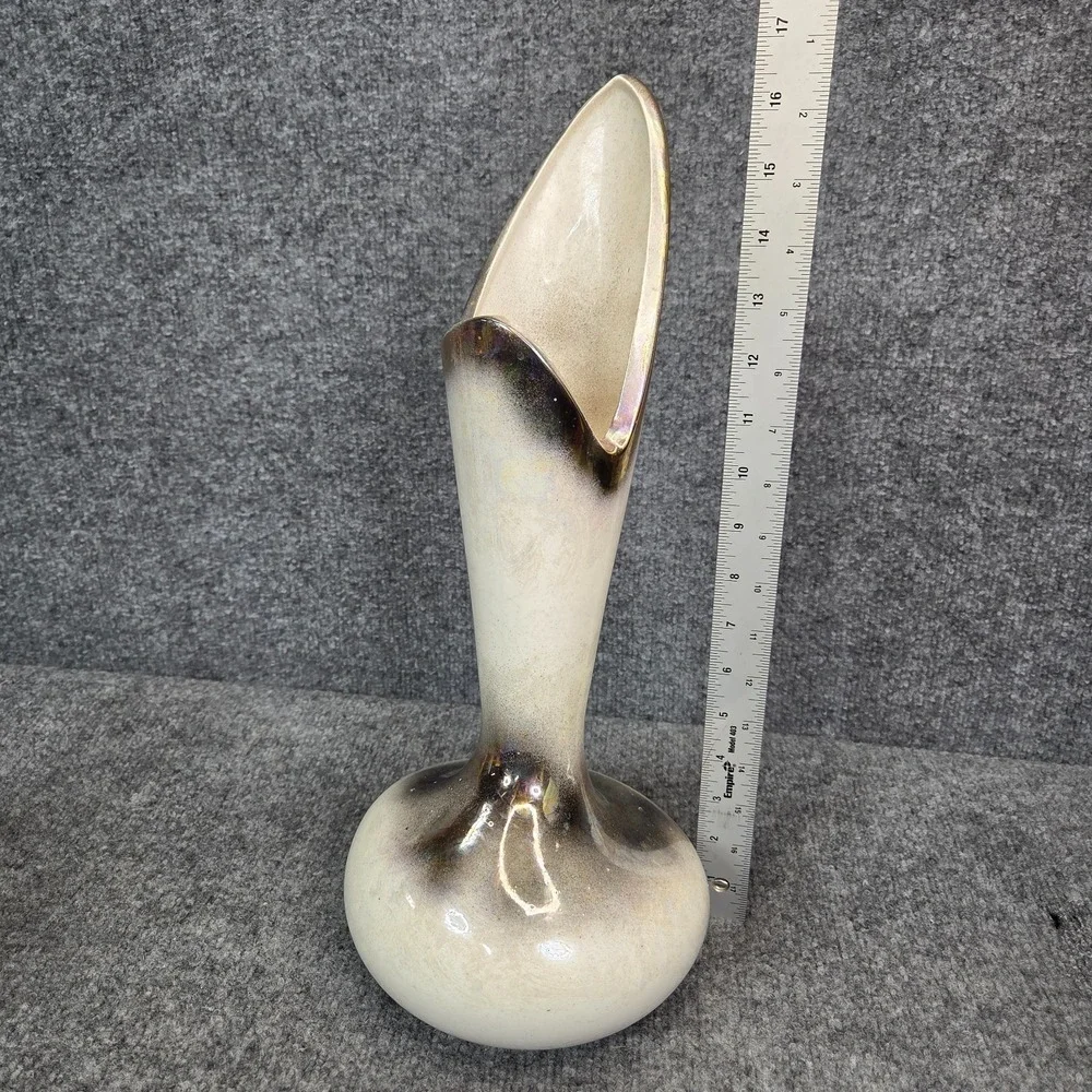 Vintage Royal Haeger Large Vase Lava Glaze Metallic White #R1752 MCM 1950s 16.5